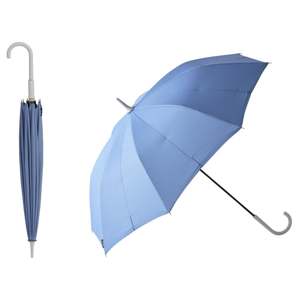 Marna Shupatto and Long Suitable for Rain or 16 Azure S498B Umbrella, Women's Men's, Buttonless, Umbrella, Unisex, Shine, Ribs, Blue, 58cm,