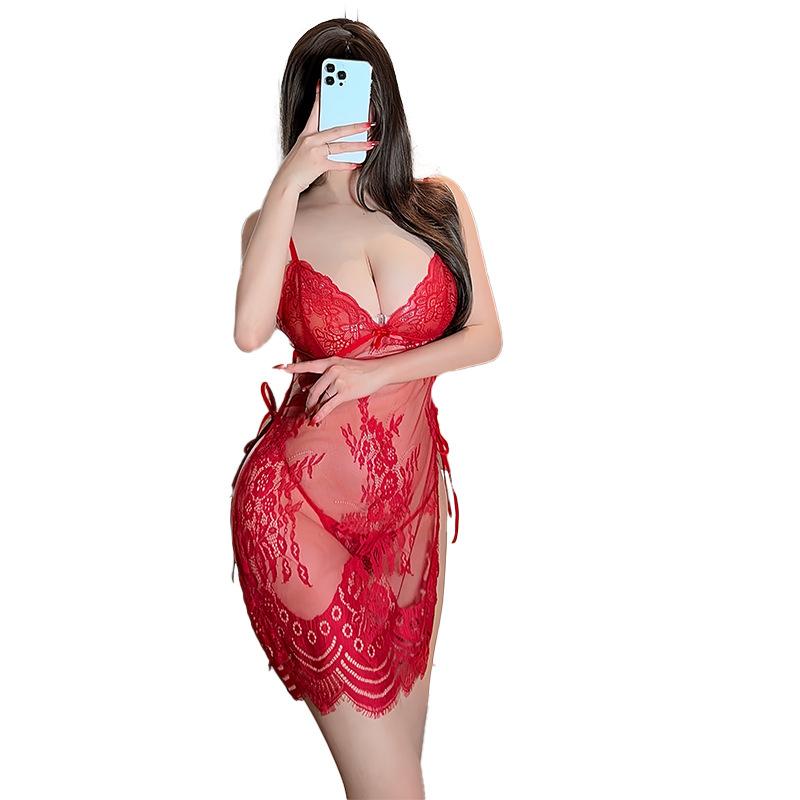 Erotic Underwear Women's Sexy Lace Seduction Suspender Hot Hollow Lace-up Nightdress