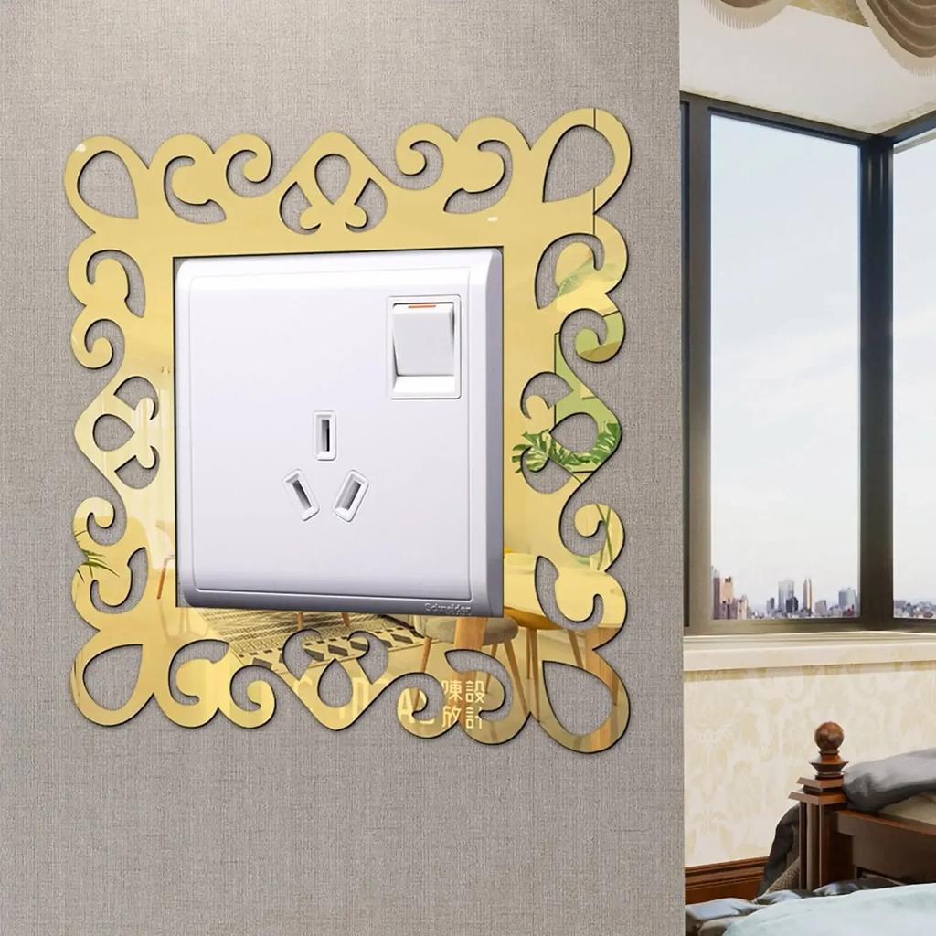 4pcs/set 88mmX88mm Mirror Edge Light Switch Cover Wall Stickers Surround Socket Frame Wall Sticker DIY Office Home Decoration