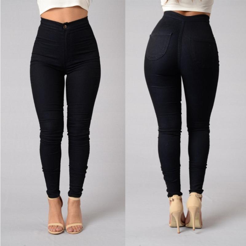 High Waist Stretch Thin Jeans Women Plus Size Solid Pencil Pants Skinny Jeans