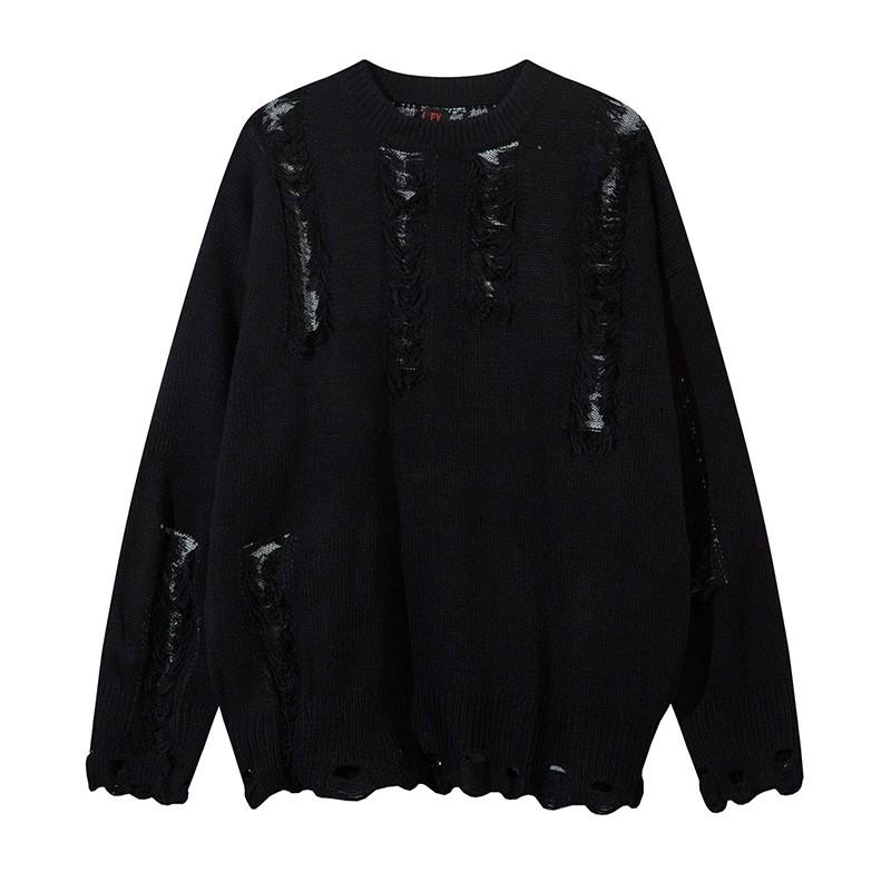 Unisex Oversized Knit Sweater With Distressed Hole Detail Streetwear Casual Pullover Youth Winter