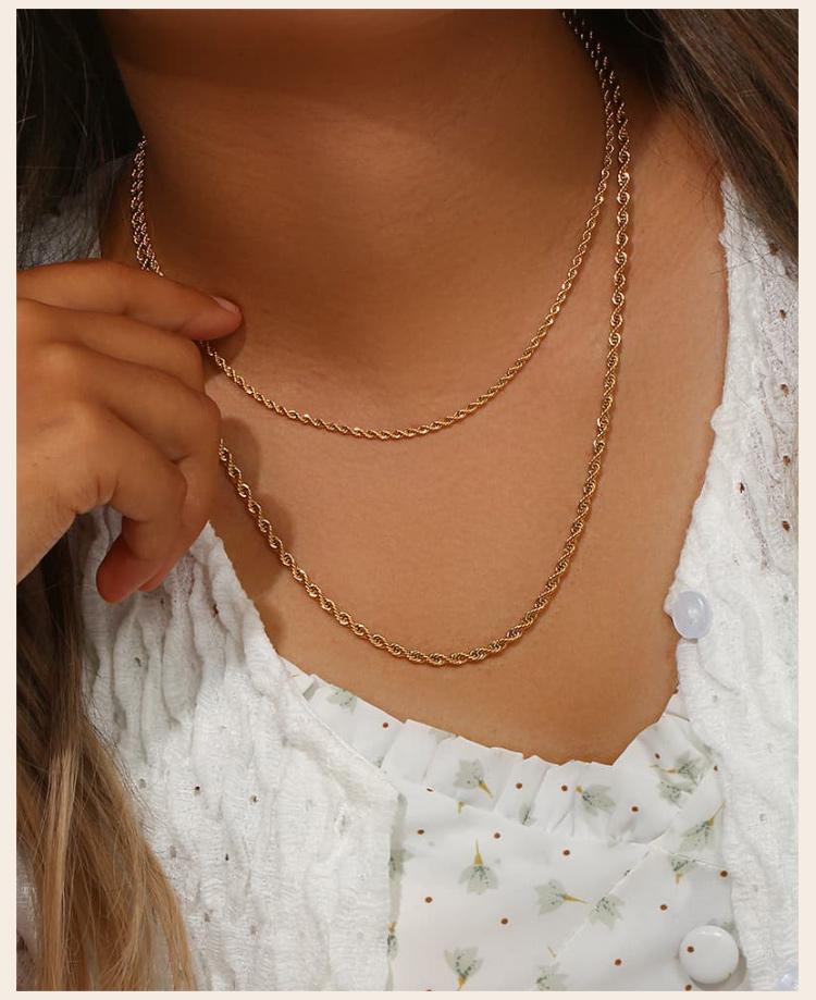 Classic 2/3/4/5MM Gold Plated Stainless Steel Rope Twist Chain Necklace for Men Women Waterproof Fade Resistant
