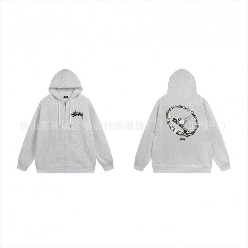 Hooded Zip-Up Sweatshirt Men Women Letter Print Loose Fit Casual Streetwear