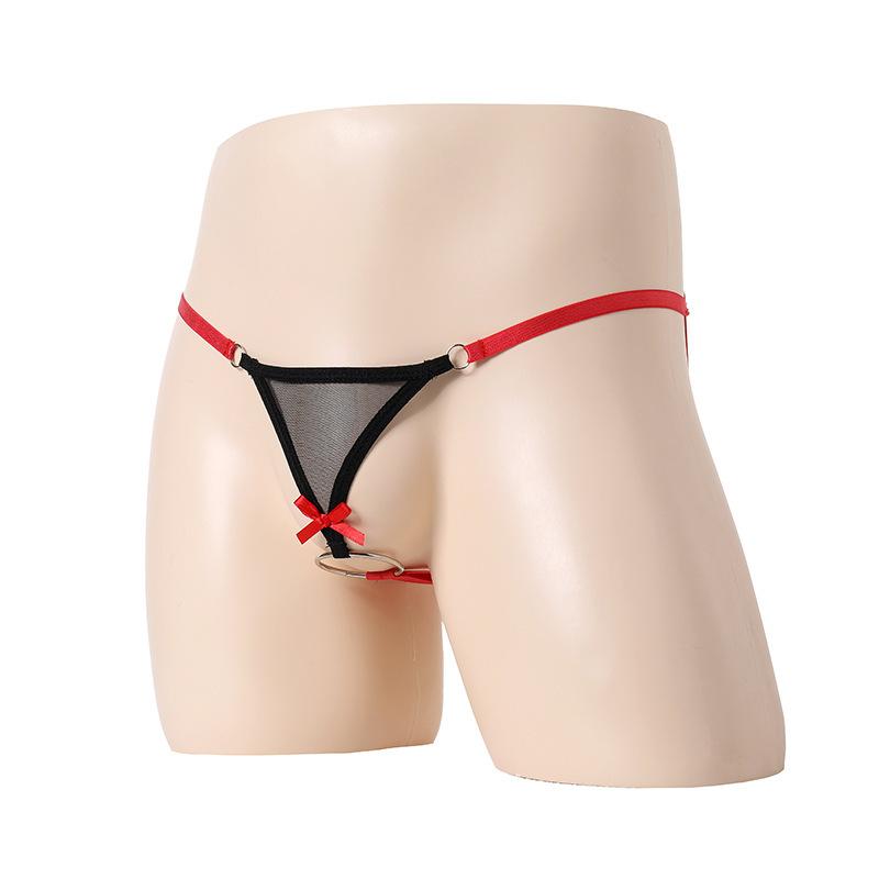 Men Sissy Lingerie Crotchless Metal O-Ring Thong Low Rise Exotic Bikini Penis Hole G-String Exposed Cock Crossdresser Underwear