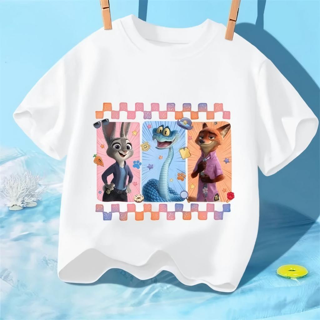 Childrens 2026 TShirt Judy and Nick Cute Rabbit and Fox Cartoons Printed Short Sleeve Casual Summer for Kids