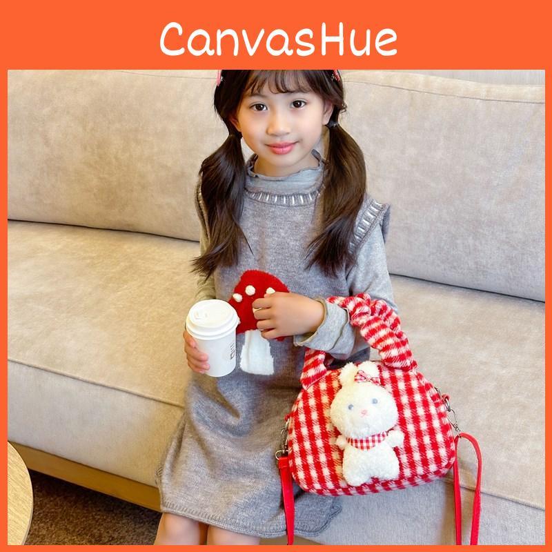 And Cozy Playful Plush Rabbit Shoulder Bag For Children With Trendy Checkered Design For Daily Use