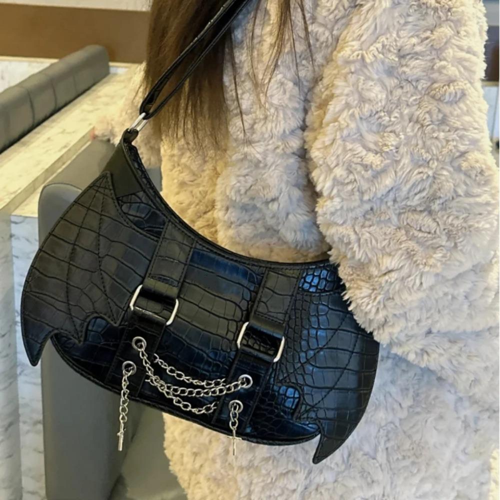 Schoolbag Women's Dark Detachable Bat Sac Femme New Chain Ita Bags For Woman Shoulder Bag Portable Bolsas Underarm Bolsa Y2k Gothic Bolso