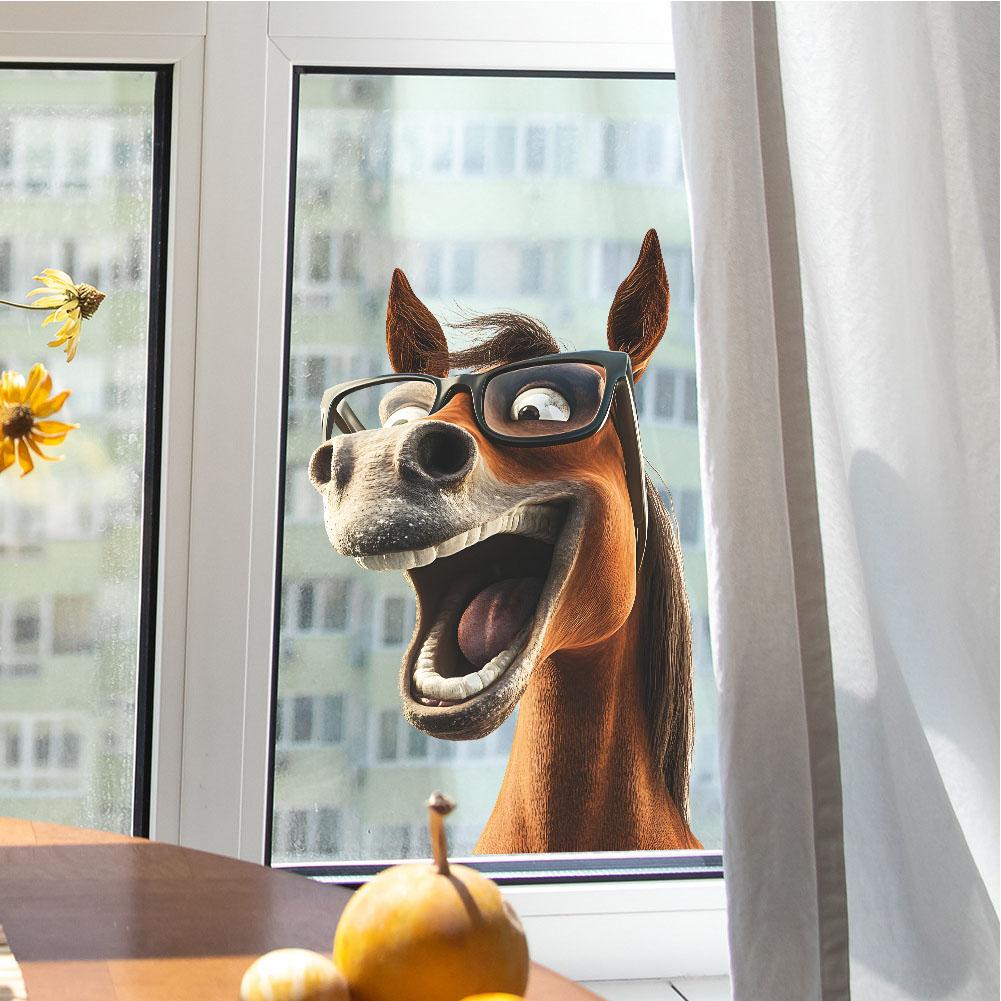 Funny Cartoon Horse Glass Window Stickers Home Decor Creative Funny Animal Decals Wall Sticker For Home Office Decor P7Z8