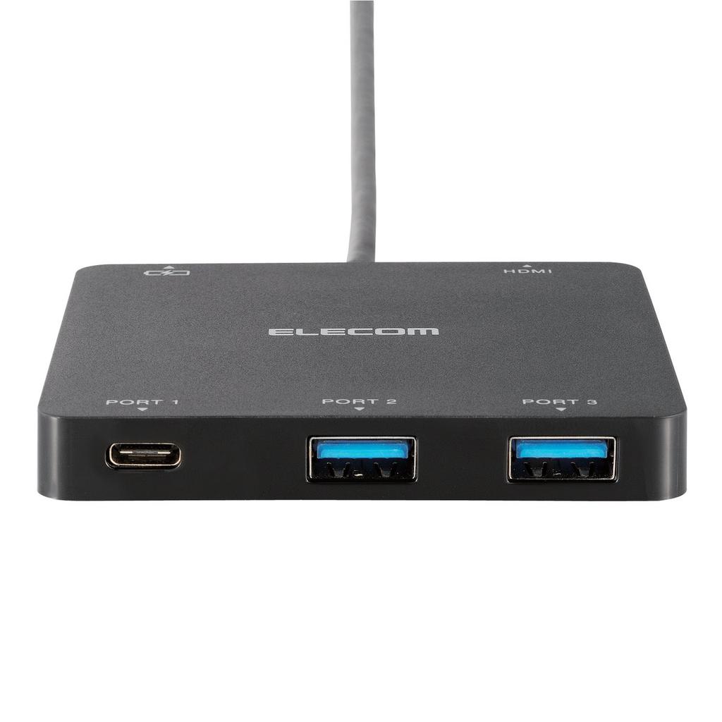 ELECOM Hub 3 Ports HDMI Output 1 for PC Charging Bus Powered Compatible with GO Pro USB PD Black USB3.1 Type-C (2 A/1 Type-C) + + Type-C