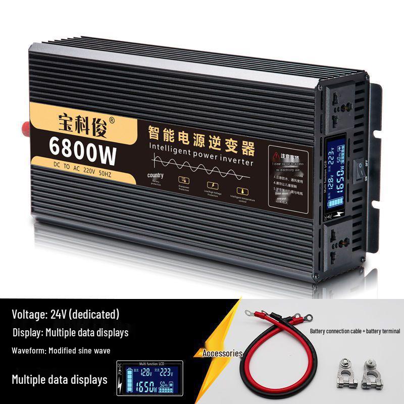 High-Power Pure Sine Wave Car Inverter: 12V/24V to 220V for Vehicle and Household Battery Conversion