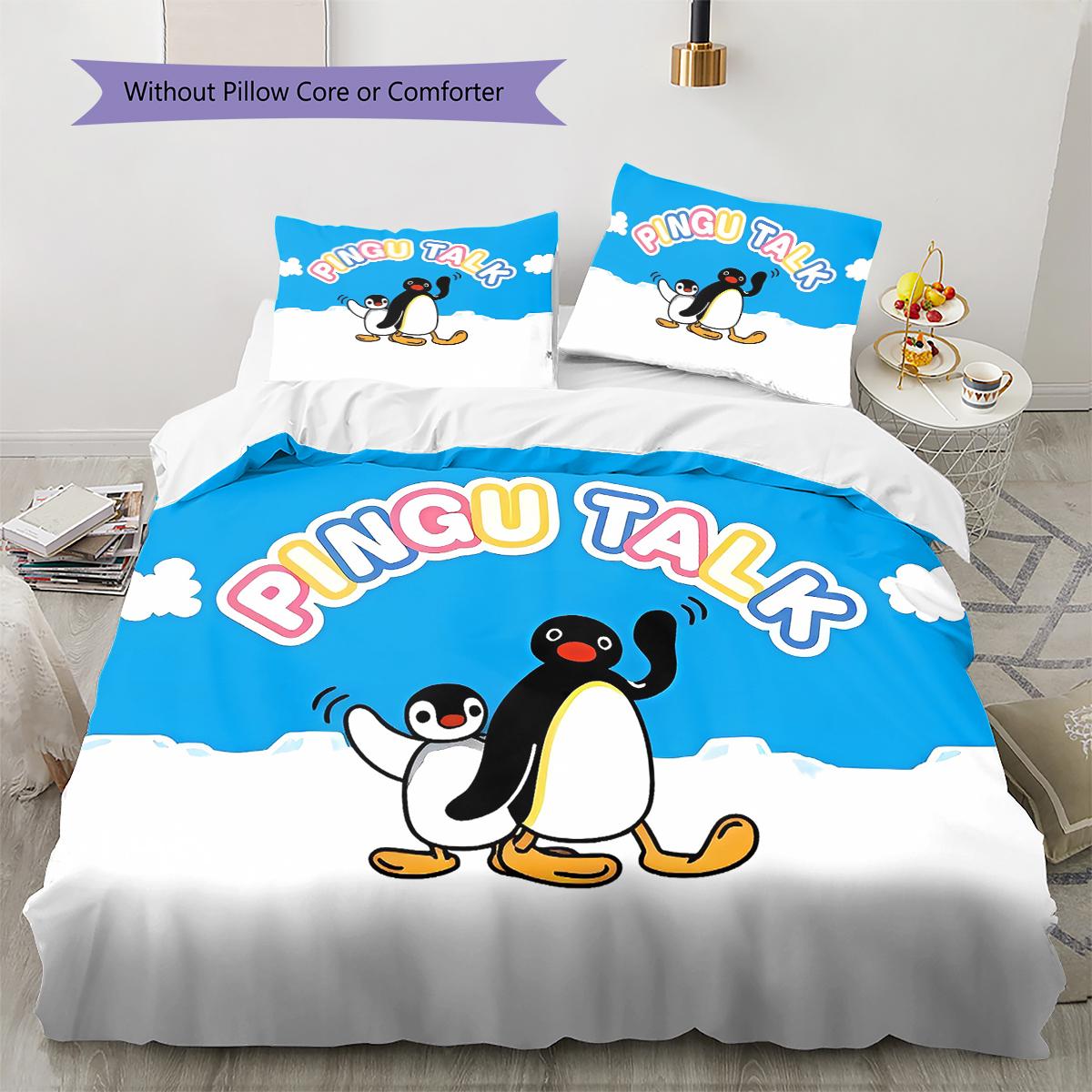 

PINGU Pattern Bedding,Quilt Set Quilt Cover Pillowcase Home Birthday Gift (1 * duvet cover + 2 * pillowcase, without core) 135x200cm