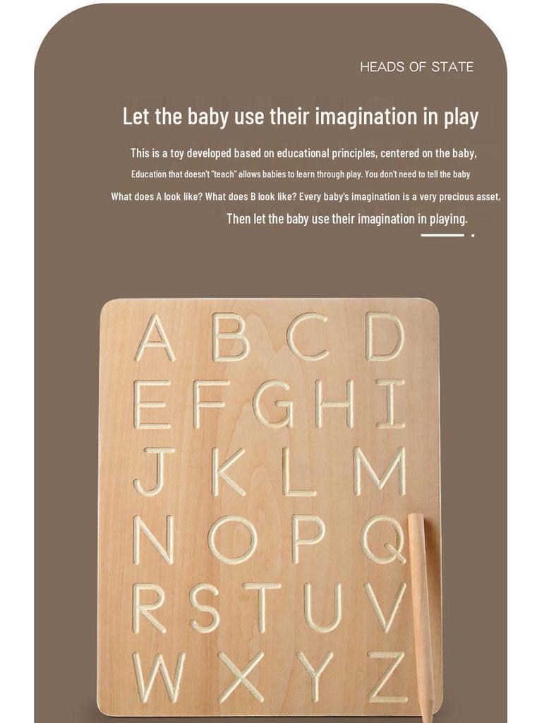 Montessori Wooden Toy: Double-Sided Grooved Calligraphy & Letter Number Board for Early Childhood Education