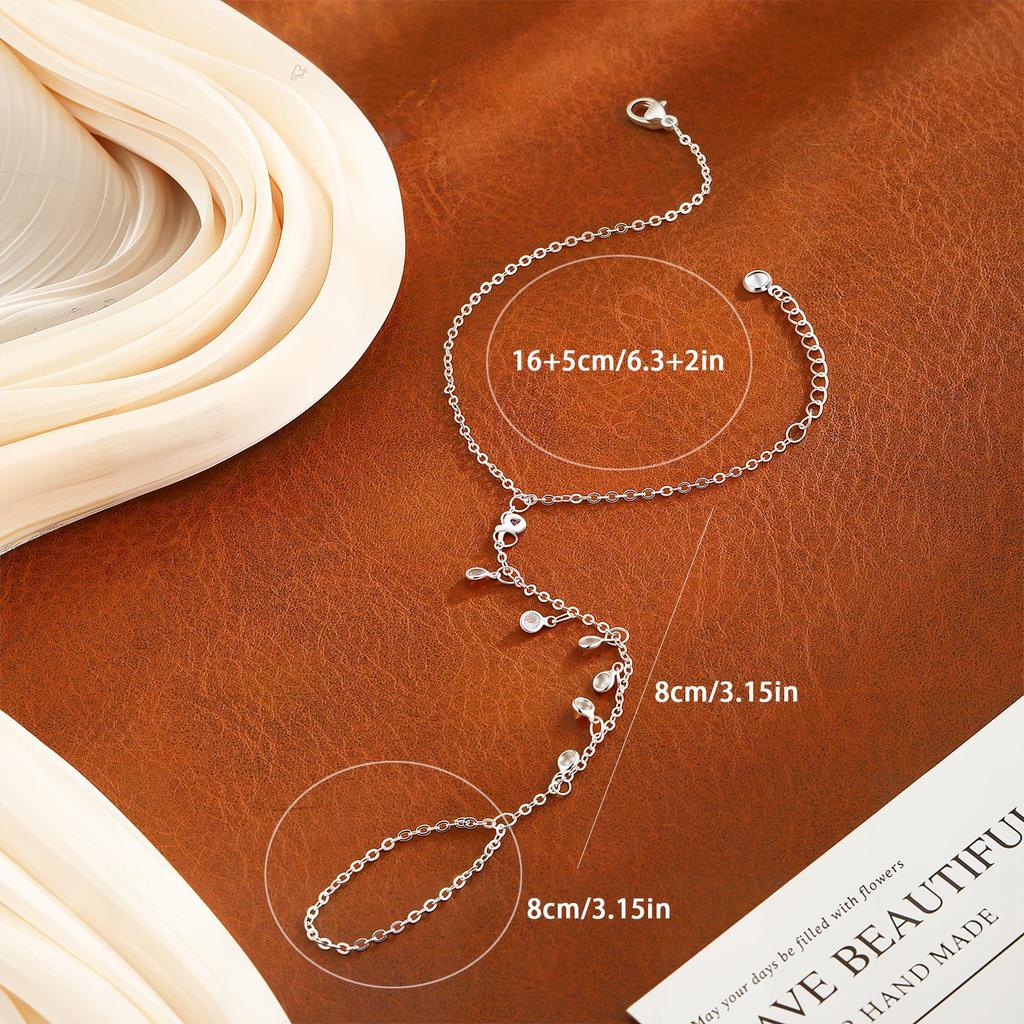 18K Gold Plated Stainless Steel Zircon Glass Beach Finger Chain Bracelet