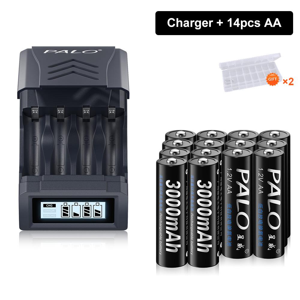 PALO 1.2V NI-MH AA 3000mah Rechargeable battery AA NIMH 2A  Batteries With 4 Slots LCD USB charger for 1.2V/1.5V AA AAA Battery