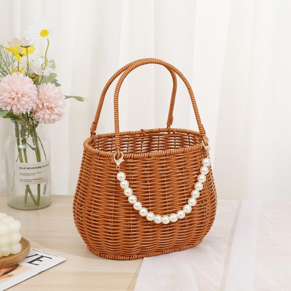 With Handle Imitation Rattan Basket Large Capacity Flower Basket Storage Basket  Fruit Vegetable
