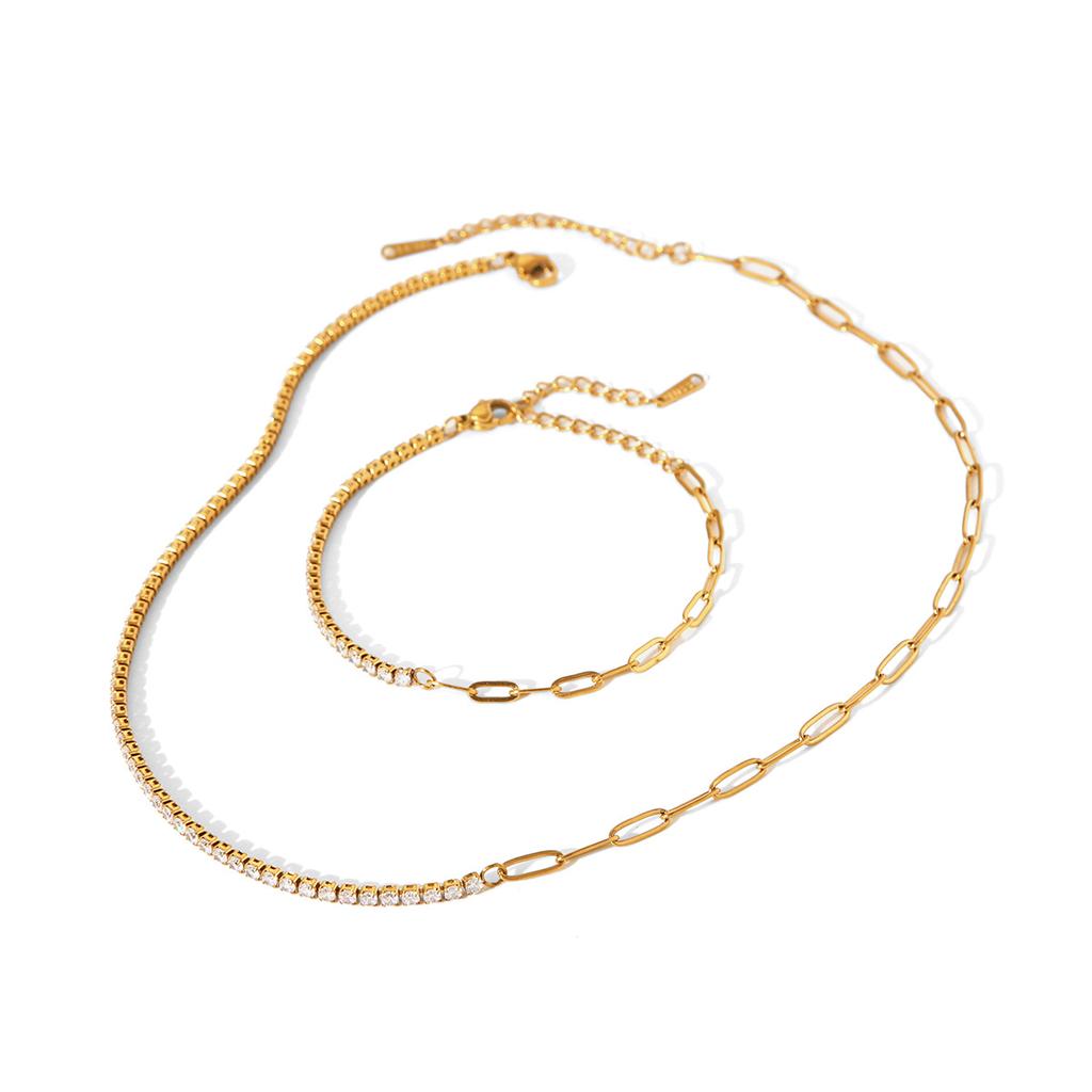 Best-selling Stainless Steel Cross Chain Spliced Zircon Chain Light Luxury Necklace High-end Titanium Steel Bracelet Jewelry