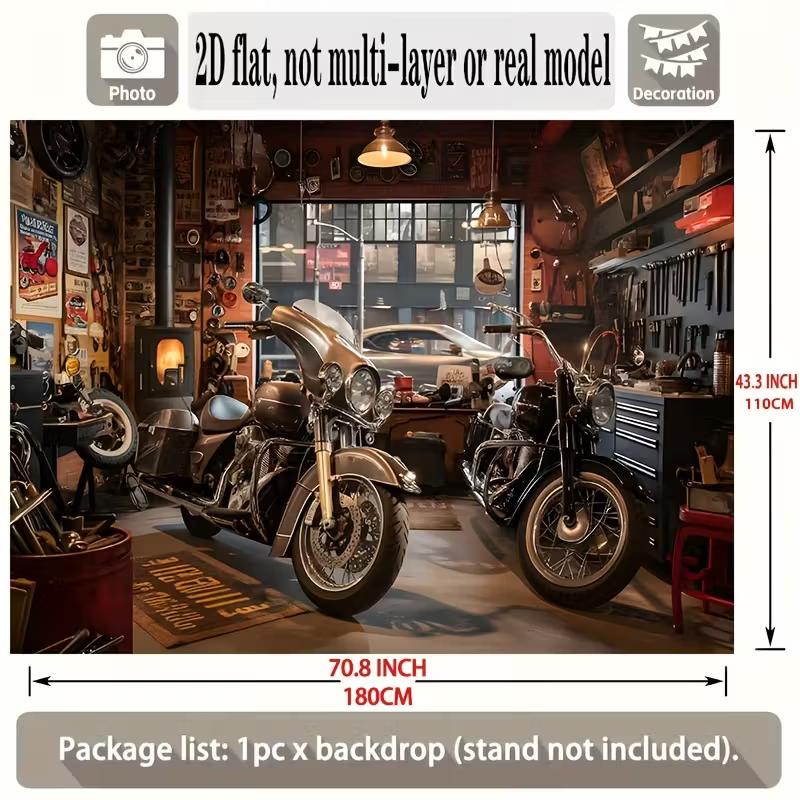 2D Vintage Motorrad Werkstatt Kulisse Banner - Biker Party Foto Hintergrund