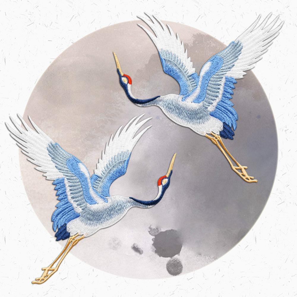 Chinese Style Patches for Clothing Embroidery Applique Sew On Red-crowned Crane Birds Decor DIY Embroidered Stickers for Clothes