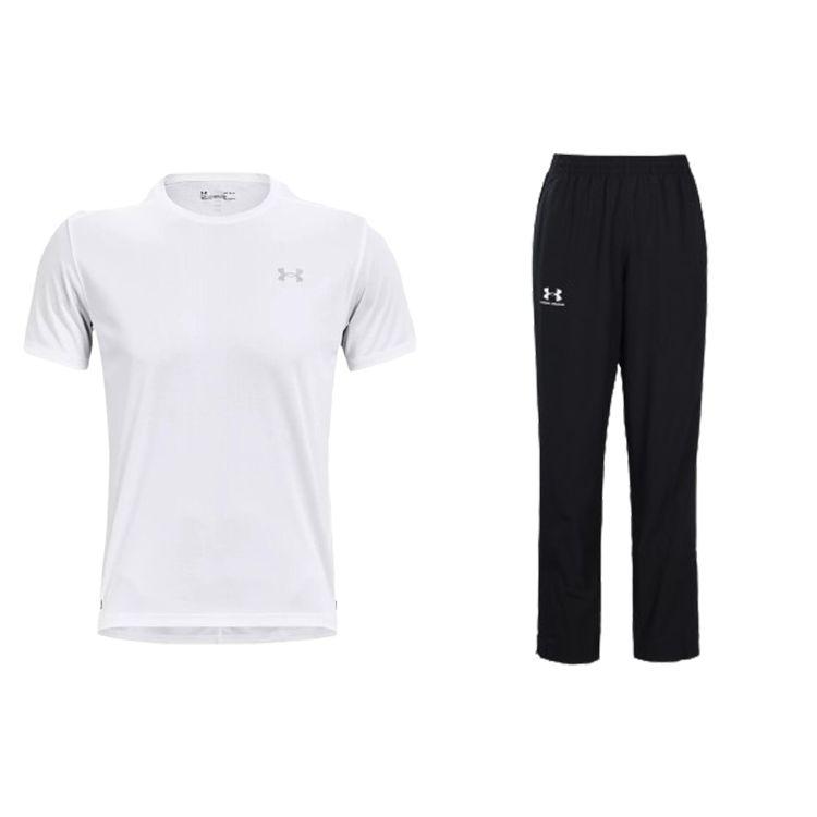 

Under Armour Однотонный круглый вырез, короткий рукав, логотип, эластичный пояс, длинные брюки, повседневный спортивный комплект, мужские комплекты 1369743-100+1352031-001 XL