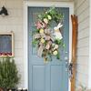 New Easter Wreath with Green Plants, Bowknot, and Rabbit Wall Decor