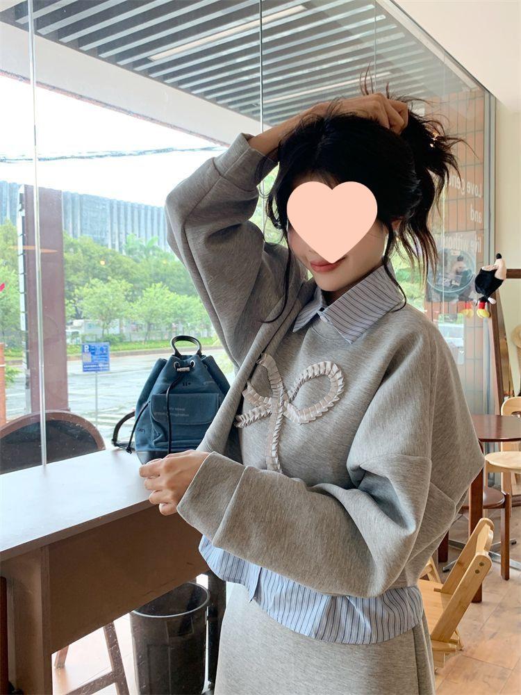 Damen Übergröße 2025 Herbst Zweiteiler: Falsch gelagertes Sweatshirt & High-Waist-Midirock für einen schlankmachenden Look