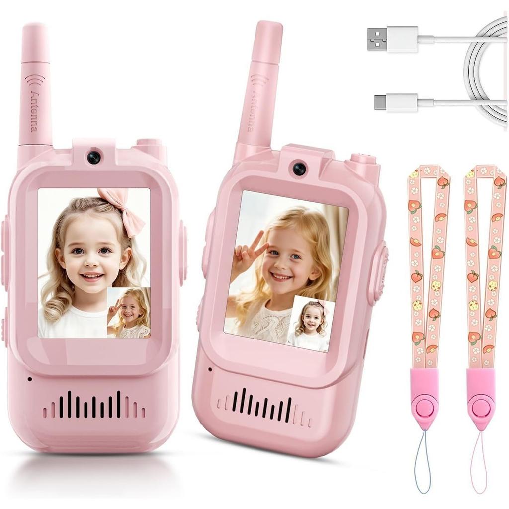 Video-Walkie-Talkies für Kinder 2er-Pack Wiederaufladbares Intercom-Walkie-Talkie Niedlicher 2-Zoll-Bildschirm Ein-Klick-Anruf Kinder-Video-Intercom
