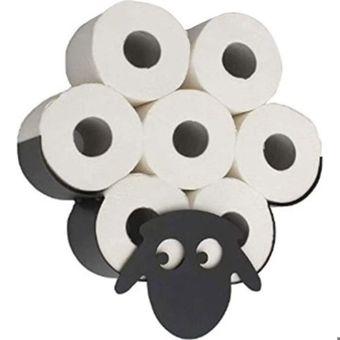 Porte-rouleau de papier toilette mural en métal noir en forme de mouton - Support de rouleau de papier toilette pour salle de 234