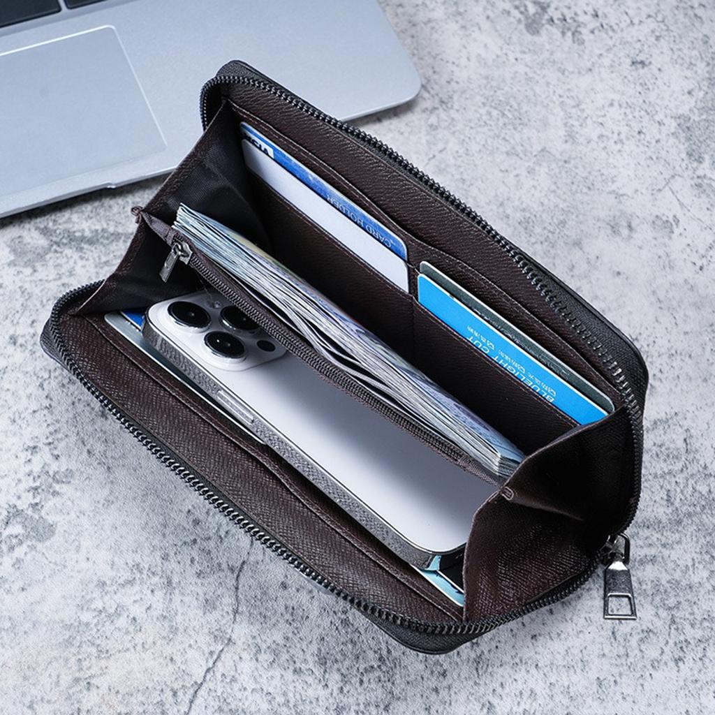 Herren Lange Geldbörse Große Kapazität Mehrere Kartenfächer Canvas Geldbörse mit Reißverschluss Business Handtasche Kartenhalter Geldbörse Münztasche