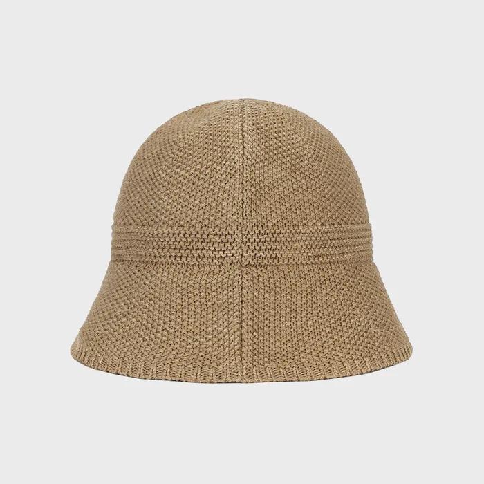 Studded Logo Summer Knit Bucket Hat Beige
