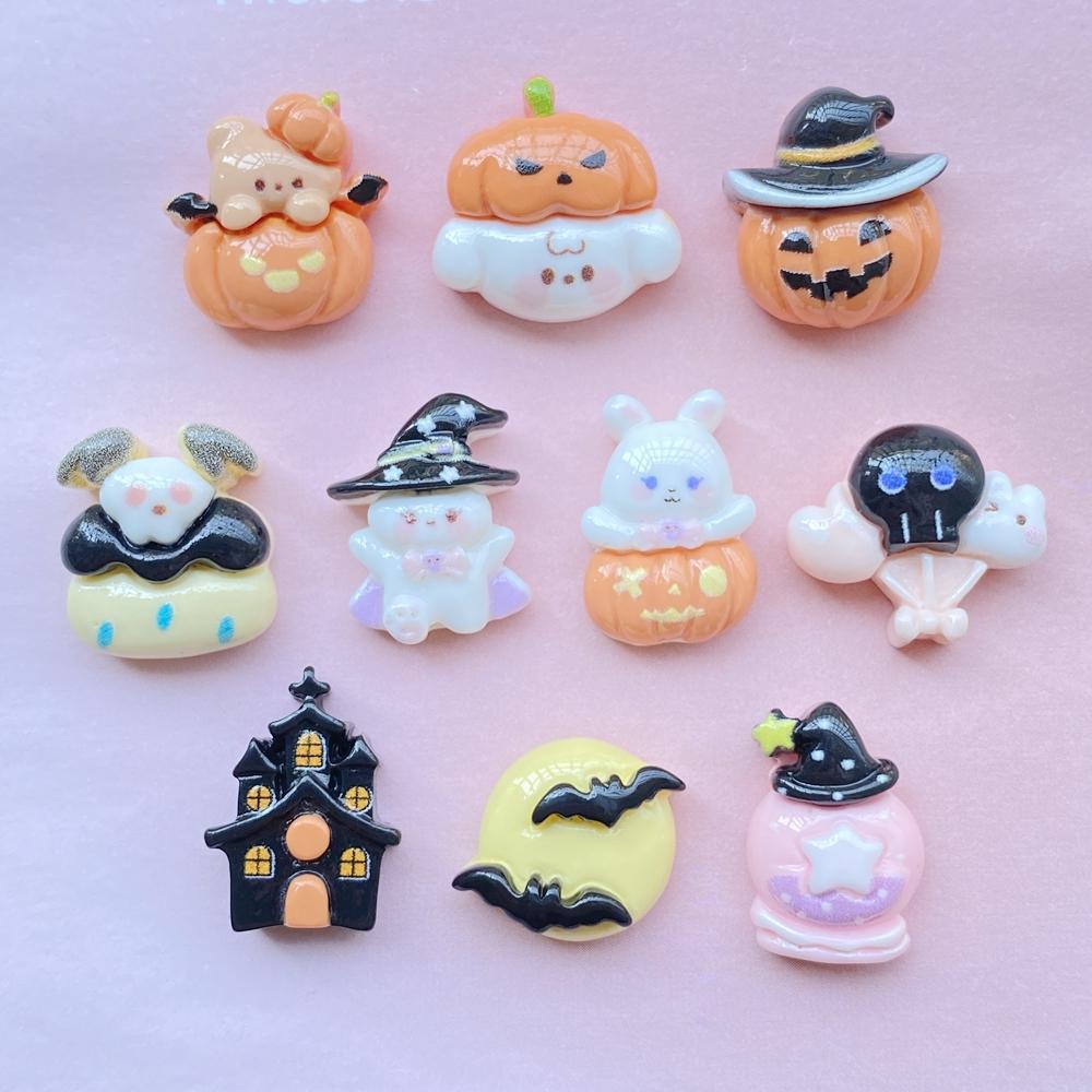 20 Pcs Cute Mini Halloween Bat Pumpkin Flat Back Resin Cabochons Scrapbooking DIY Jewelry Hairpin Craft Decoration Accessorie