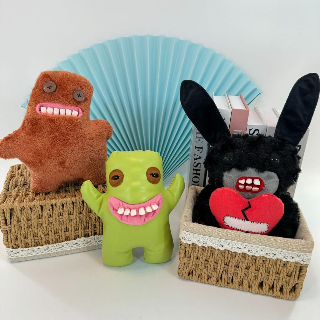 Adorable Plush Tooth Monster Doll Soft Toy In Black Green Brown And Gray For Christmas