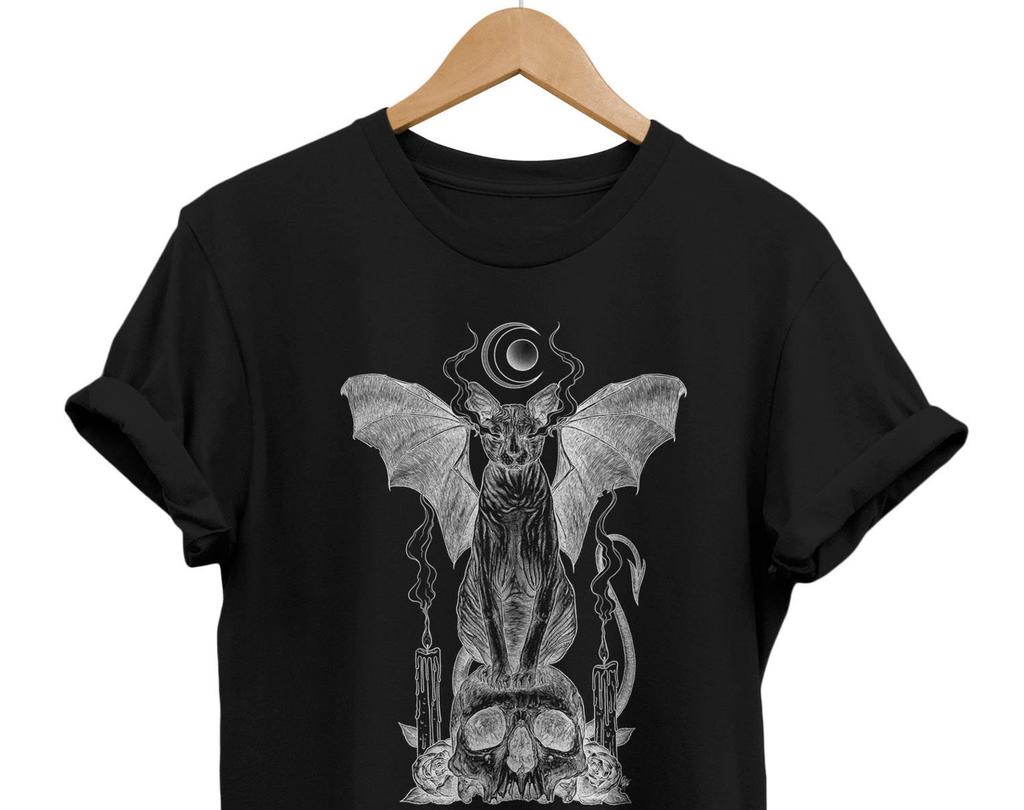 Satanic Bat Cat T-Shirt: Gothic Occult Graphic Tee