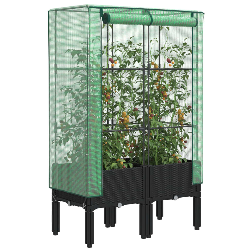 Vidaxl Raised Planter with Greenhouse, Rattan Look, 80X40X140 Cm