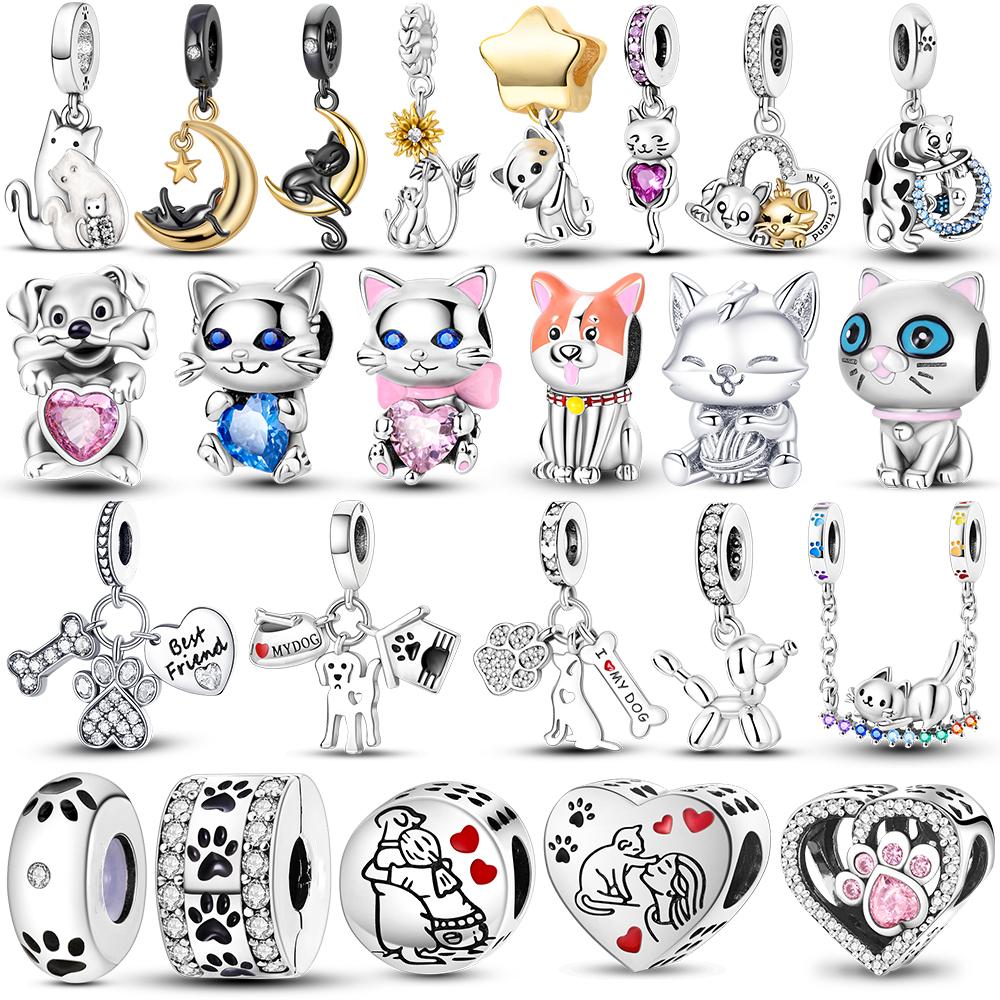 Copper Plated Cute Pet Cat Puppy Dog Charms Fit Original Paw Print Charm Beads Pendent Dangle Bracelet Diy Women Jewelry