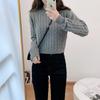Yingjie M Women's Grey French Retro Ribbed Knit Pullover Sweater 220576 - Autumn/Winter 2022