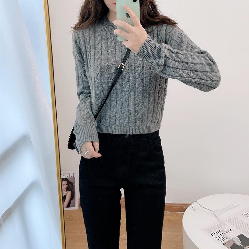 Yingjie M Women's Grey French Retro Ribbed Knit Pullover Sweater 220576 - Autumn/Winter 2022