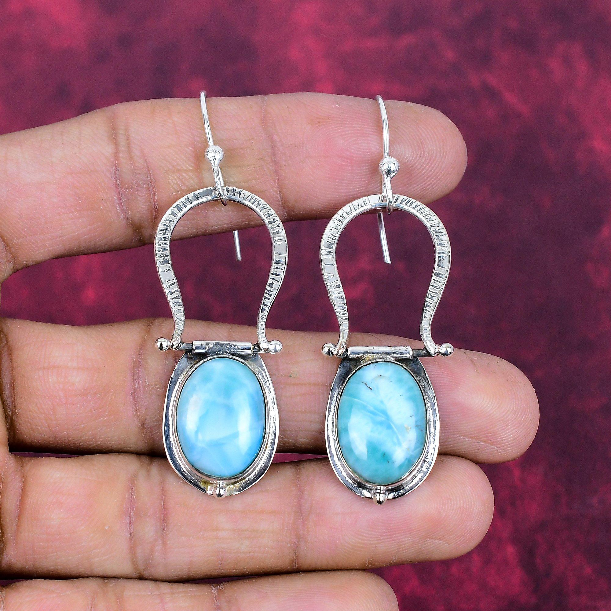 

larimar Jewelry, 925 Solid Sterling Silver Earrings Jewelry, Handmade Earrings Gemstone Jewelry For Women 2.63 Inches