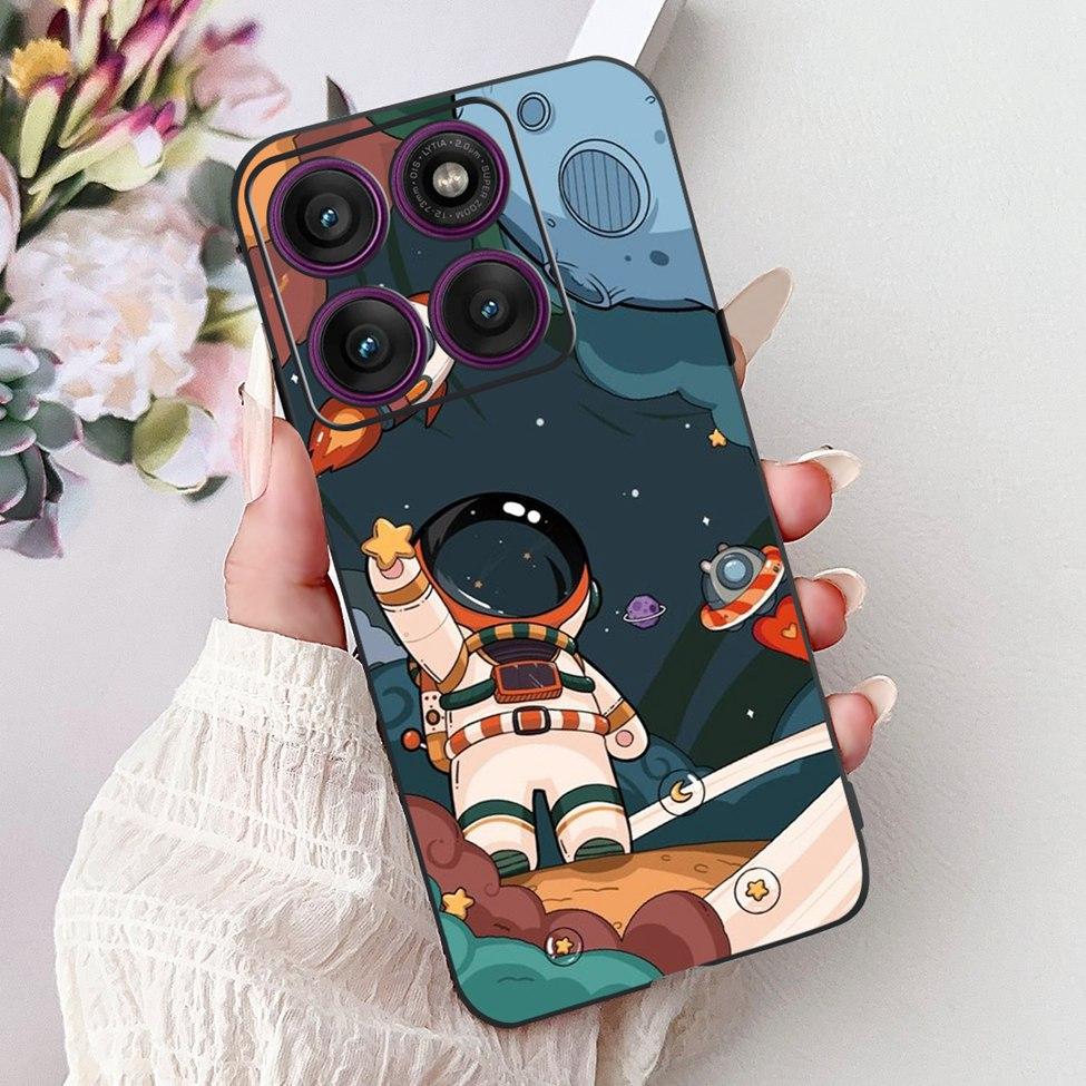 For Motorola Edge 60Pro XT2507-1 Back Cover For Motorola Edge 60 Pro Case Cute Cartoon Luxury Flower Painted Black Silicone 6.7"