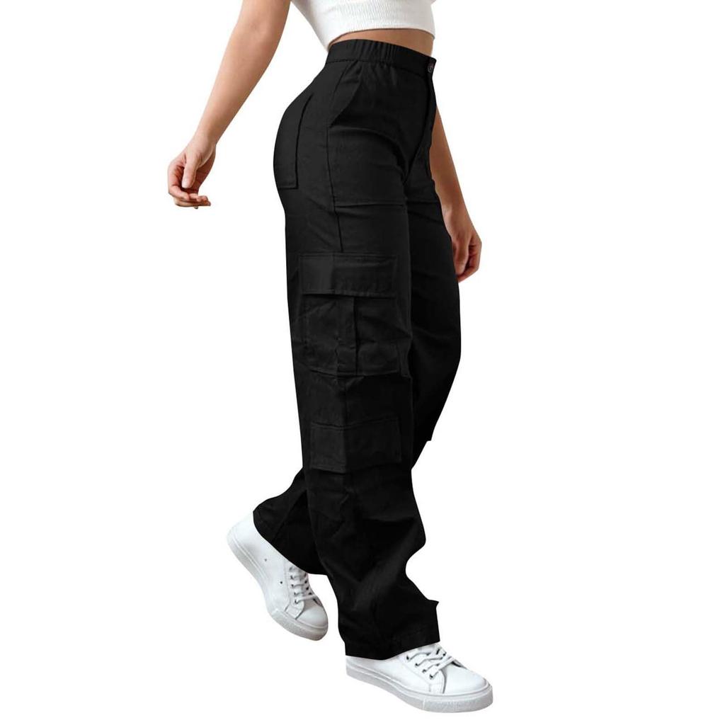 Dámské elastické cargo kalhoty s vysokým pasem, strečové, ležérní, se širokými nohavicemi, streetwear, parašutistické, turistické kalhoty s kapsami