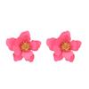Matte Pink Layered Flower Stud Earrings Sparkly Bead Center Three Dimensional Floral Ear Jewelry for Women Summer Daily Wear