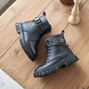 Children Boots Soft-soled Girls Tide Boots Autumn and Winter Warm British Style Boys Leather Boots Student Metal Chain Hot