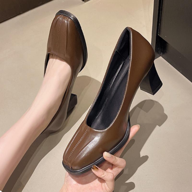 

Осенняя женская модная обувь на толстом каблуке, рабочая обувь, квадратный носок, высокие каблуки 42 коричневый