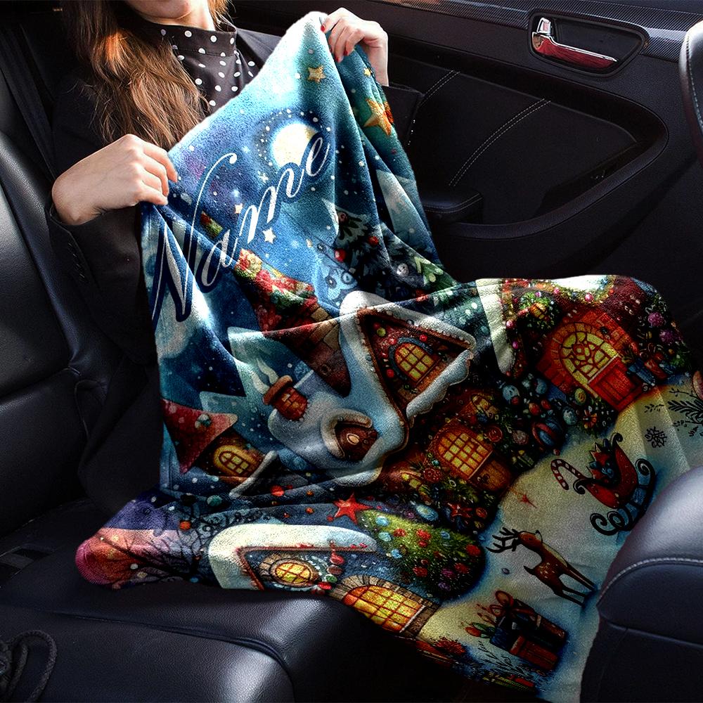Custom Name Christmas Street Theme Printed Blanket - Perfect for Couch, Bed, Travel & Outdoor Use | Machine Washable, Cozy & Durable.