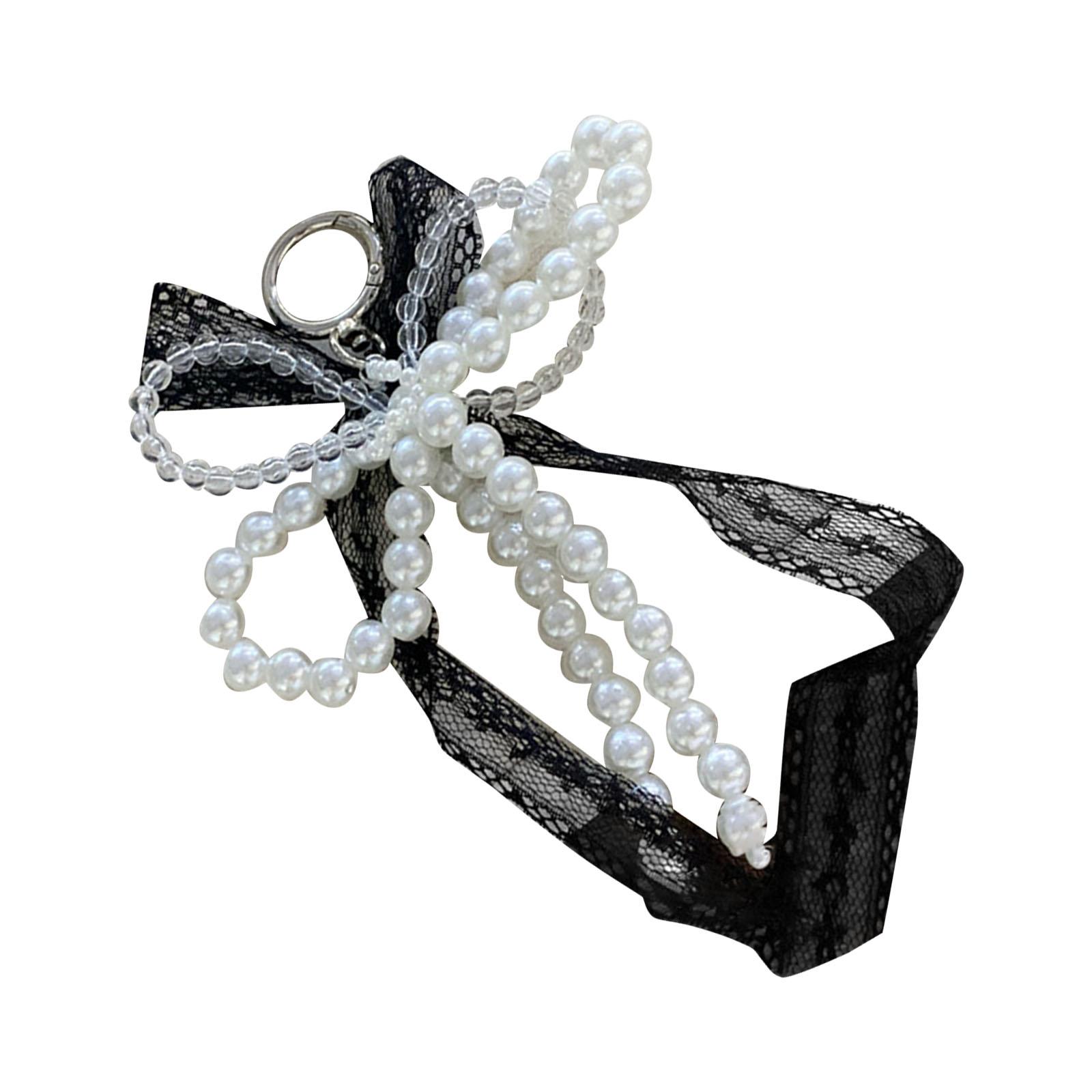 

Lovely Pearl Lace Bowknot Keychain Pendant Bag Phone Pendant Women Backpack Handbag Charm Lovely Hangings Decoration чёрный