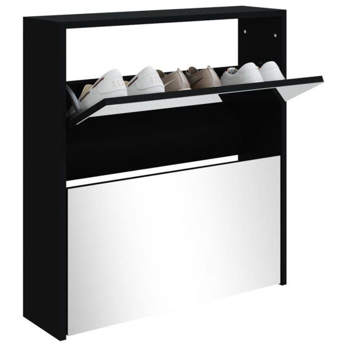 VidaXL Shoe Cabinet with Mirror 2-Tier Black 63x17x67 Cm 342629