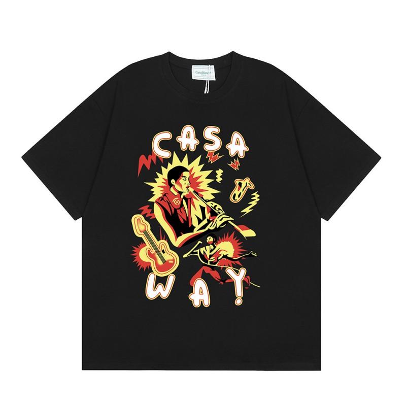 T-shirt Imprimé Casablanca Hommes Femmes Coupe Ample Manches Courtes Haut Décontracté