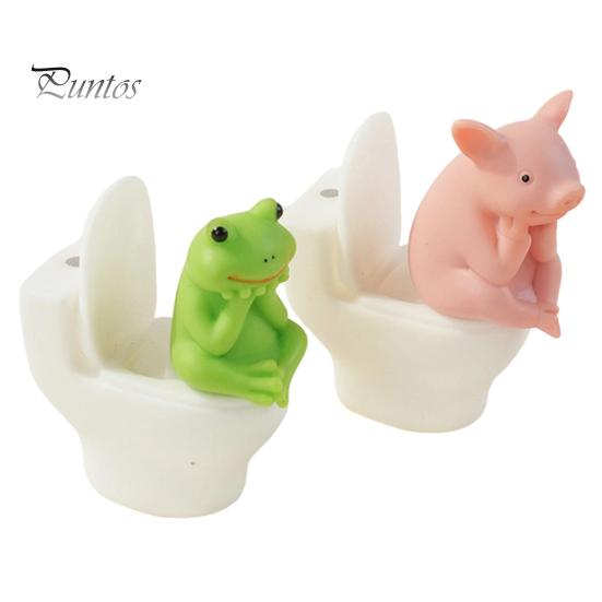 Funny Animal Toilet Figurines 2Pcs Resin Meditation Pig And Frog Figurines, Ornament for Desktop Whimsical Vinyl Figures Bookshelf Decor, Humorous
