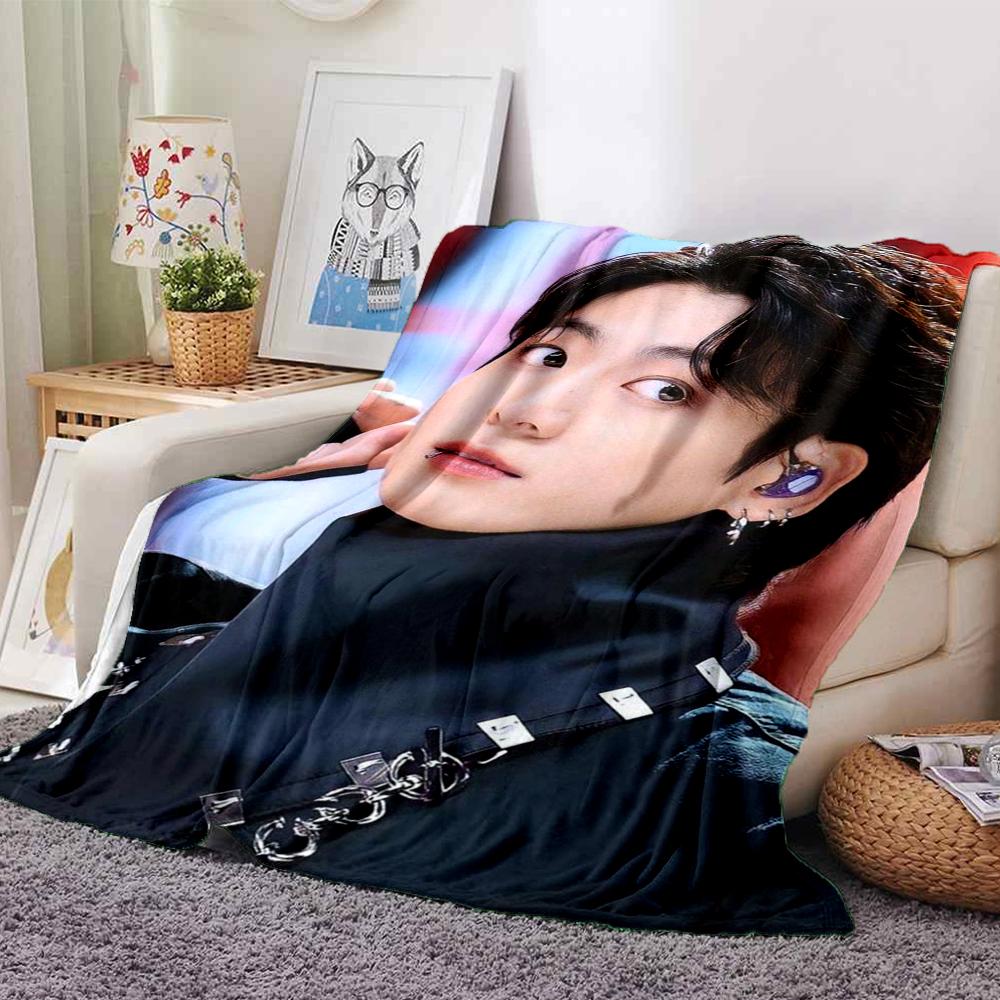 1Pc Bts Jung Kook Print Blanket Soft Comfortable Polyester Blanket All Season Use Bedroom Office Outdoor Ideal Christmas Gift Choice Print Home Blanke