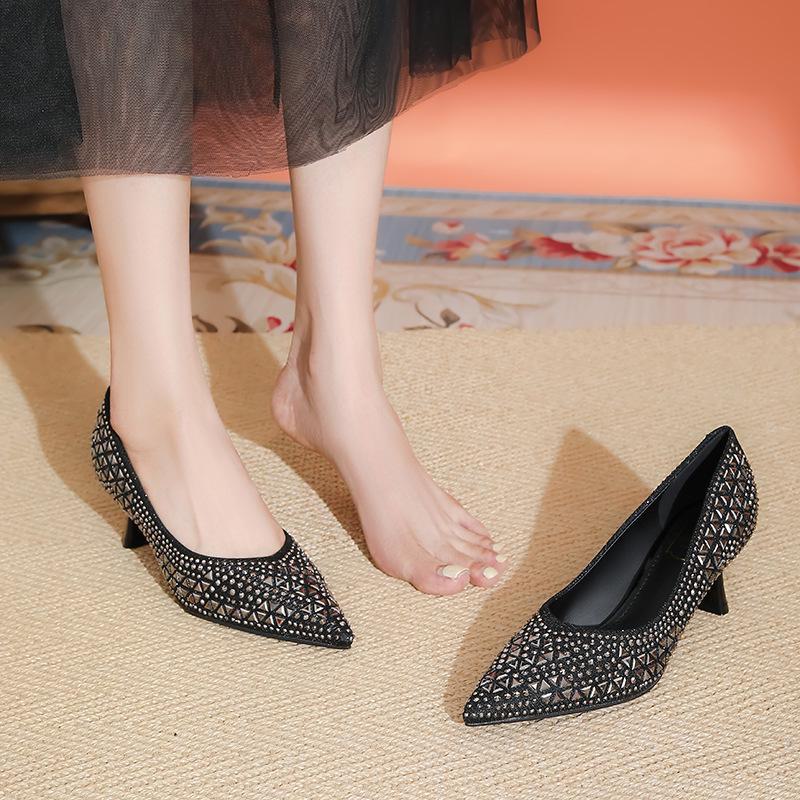 Women's Pointed Rhinestone Stiletto High Heels - Comfortable, Elegant Evening Shoes