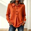Camisa Blusa Casual Suelta de Manga Larga con Botones de Color y Cuello Camisero